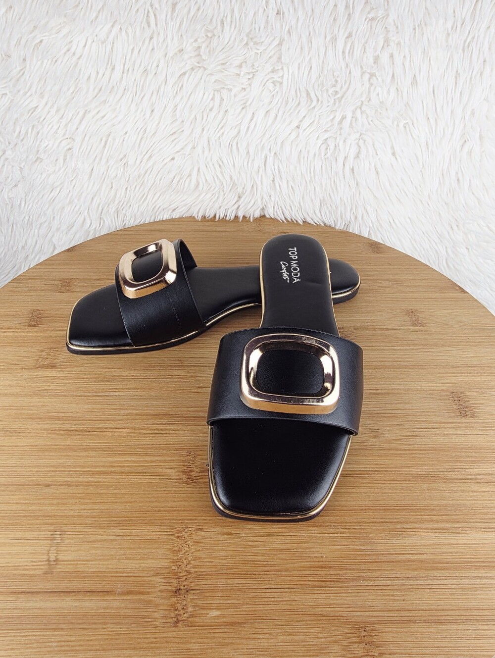 WOMEN'S SLIP IN BLACK SANDALS (MOANA-1 BLACK) - Picture 5 of 8